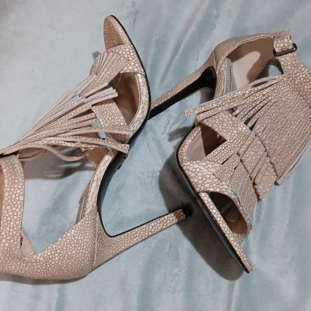 UTERQUE SPAIN FRINGE LEATHER ANKLE STRAP STILETTO HEELS BAICH EUR 38 US 7.5 - Picture 3 of 15